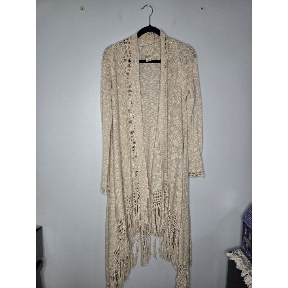 Lucky Brand Long Open-Knit‎ Fringe Duster Cardigan Vintage Bohemian Style
